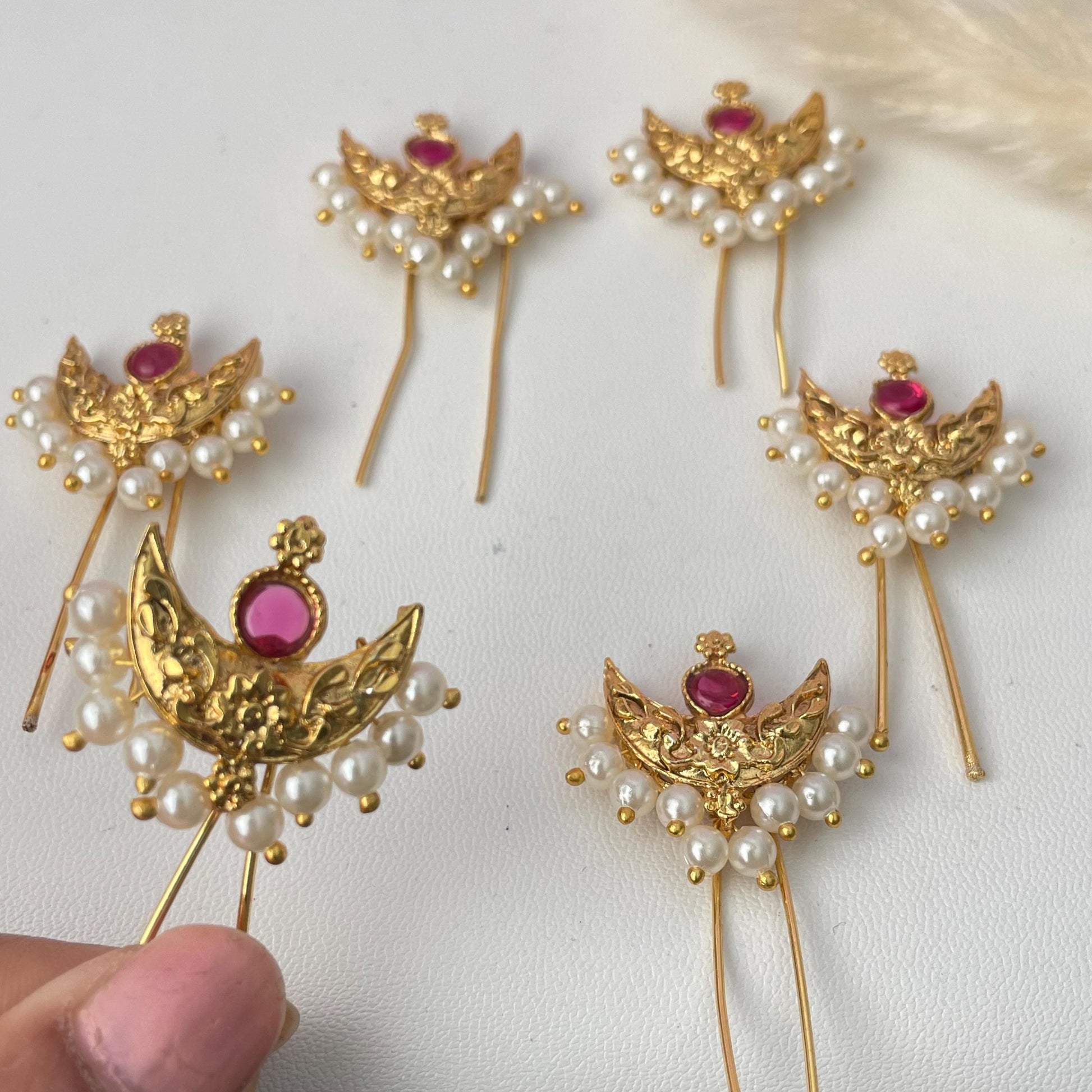 Maharashtrian Golden Crescent Hair Pins: Festive Bun and Braid Accessories
