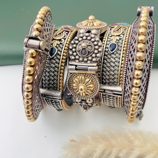 Dual Tone Oxidized Bangles Set – Openable, Size 2.6 Stackable Jewelry