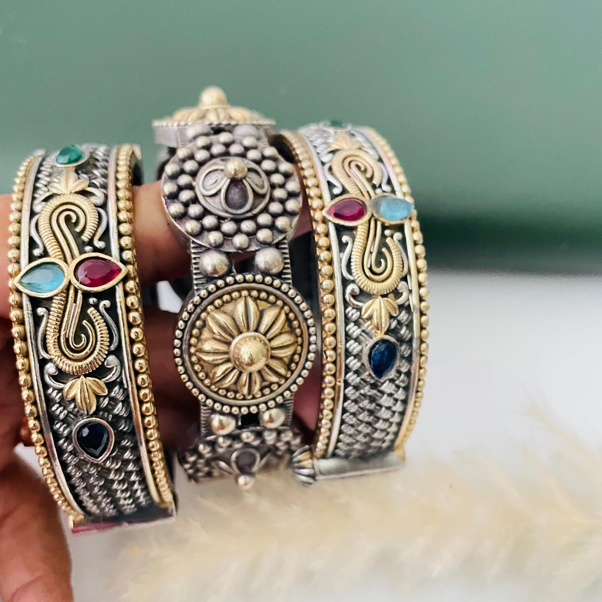 Dual Tone Oxidized Bangles Set – Openable, Size 2.6 Stackable Jewelry