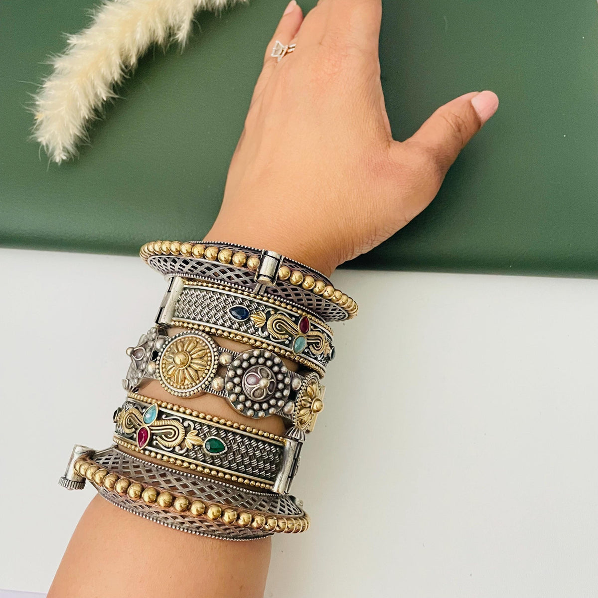 Dual Tone Oxidized Bangles Set – Openable, Size 2.6 Stackable Jewelry