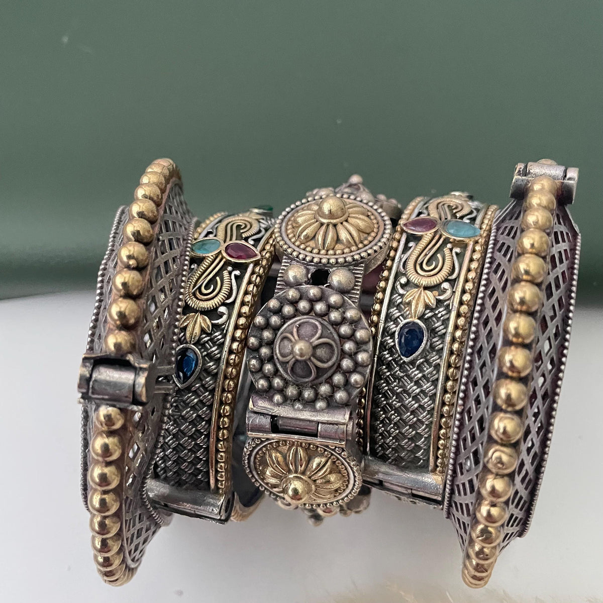 Dual Tone Oxidized Bangles Set – Openable, Size 2.6 Stackable Jewelry
