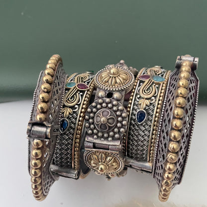 Dual Tone Oxidized Bangles Set – Openable, Size 2.6 Stackable Jewelry