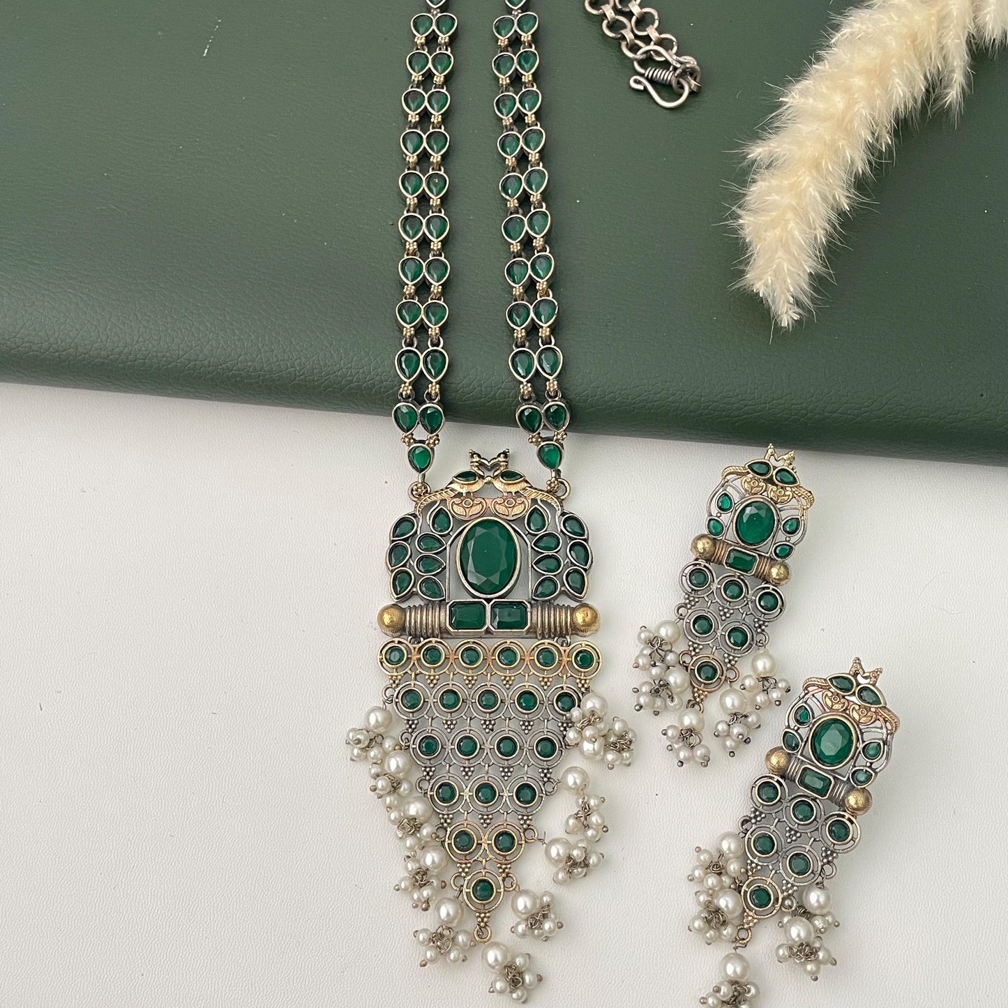Oxidized Necklace Set: Monalisa Stone, Colorful Festive Jewelry