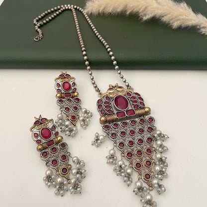 Oxidized Necklace Set: Monalisa Stone, Colorful Festive Jewelry