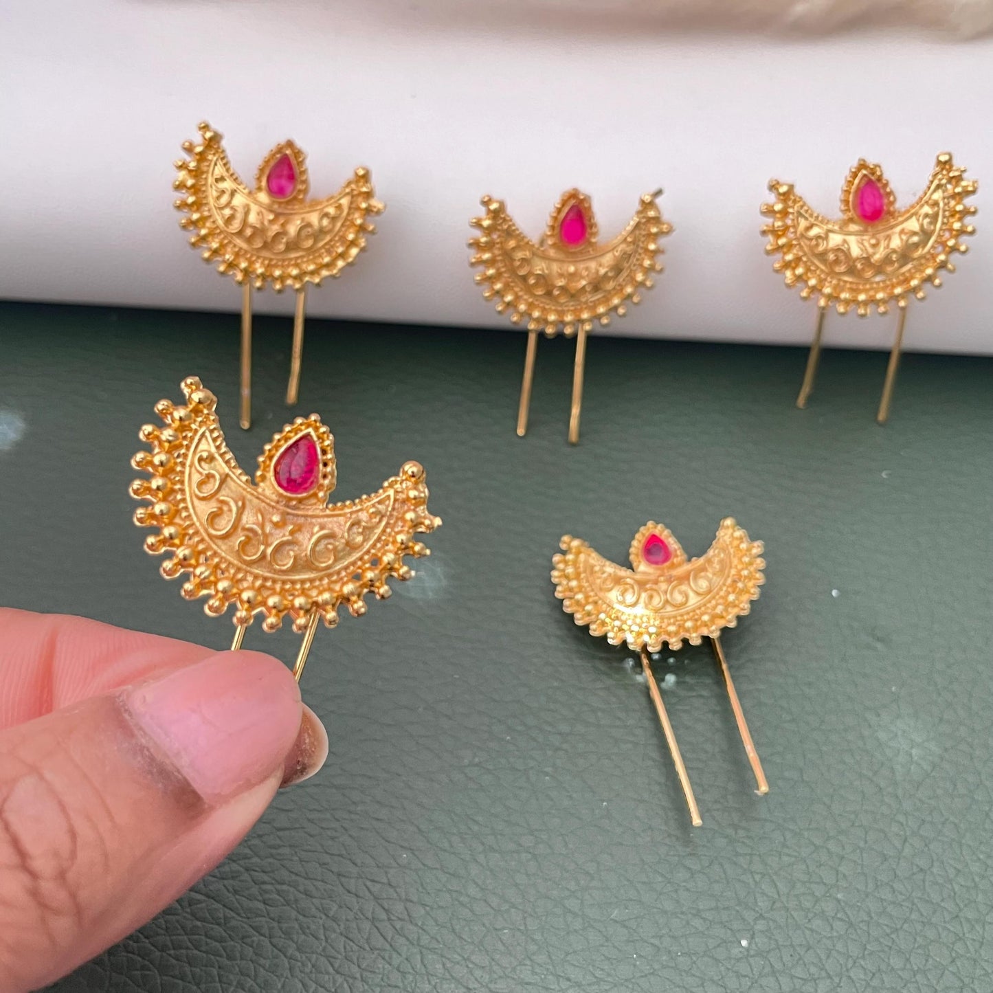 Maharashtrian Golden Crescent Hair Pins: Festive Bun and Braid Accessories