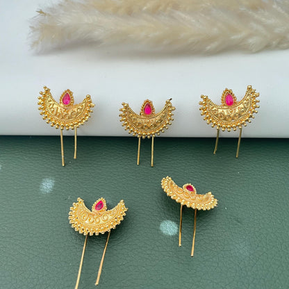 Maharashtrian Golden Crescent Hair Pins: Festive Bun and Braid Accessories