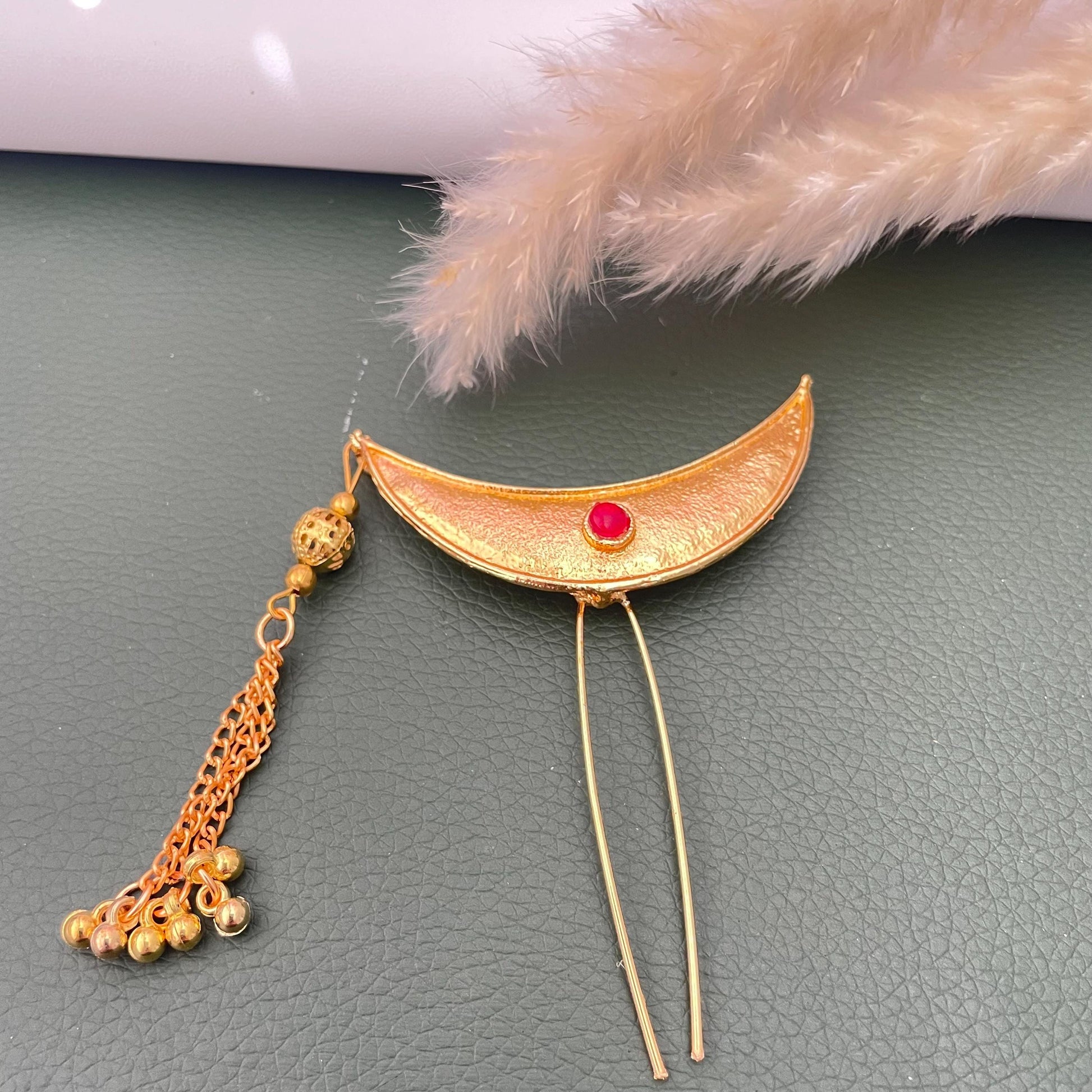 Maharashtrian Golden Crescent Hair Pins: Festive Bun and Braid Accessories
