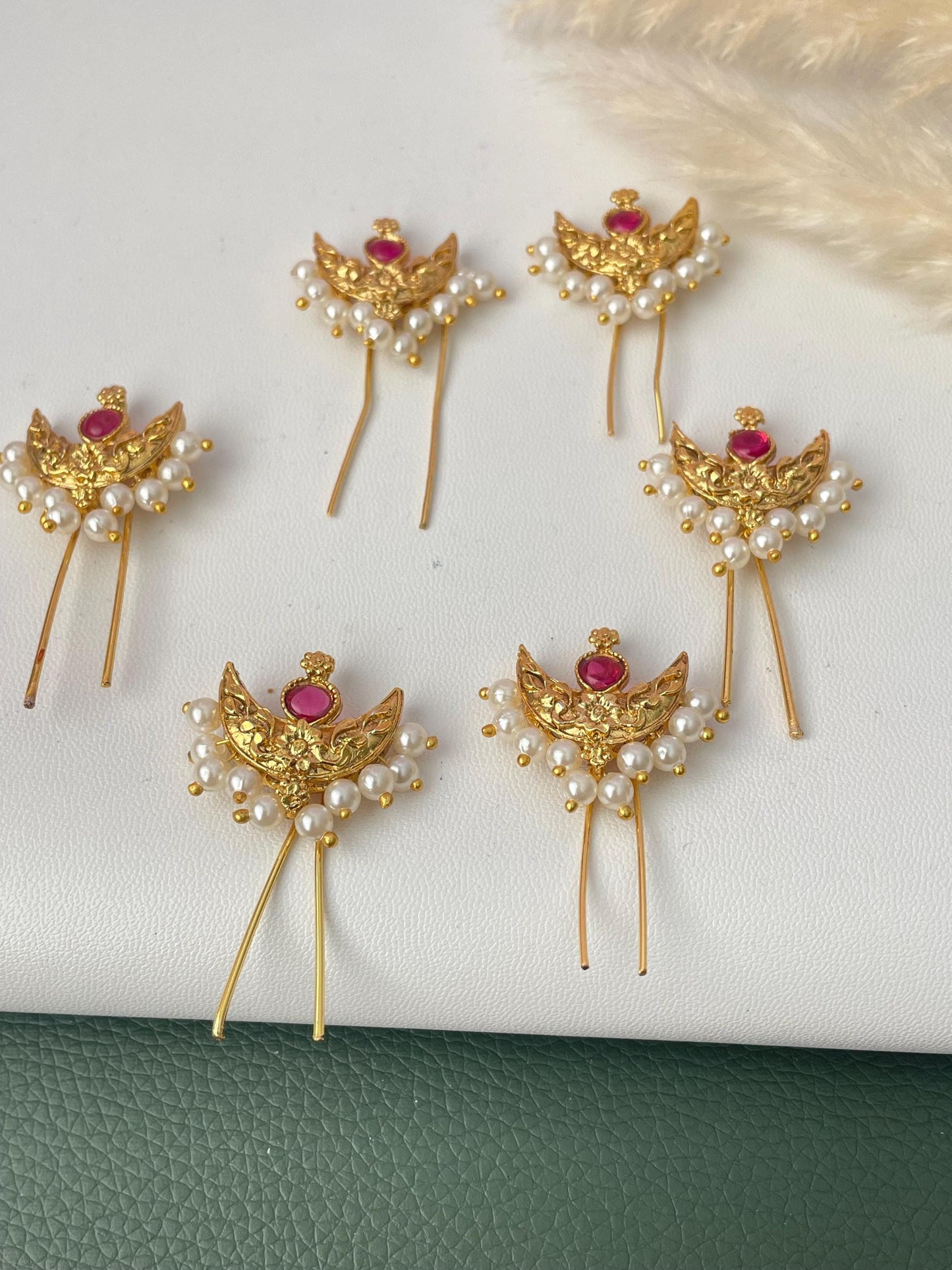 Maharashtrian Golden Crescent Hair Pins: Festive Bun and Braid Accessories
