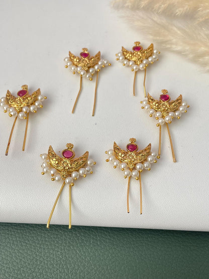 Maharashtrian Golden Crescent Hair Pins: Festive Bun and Braid Accessories
