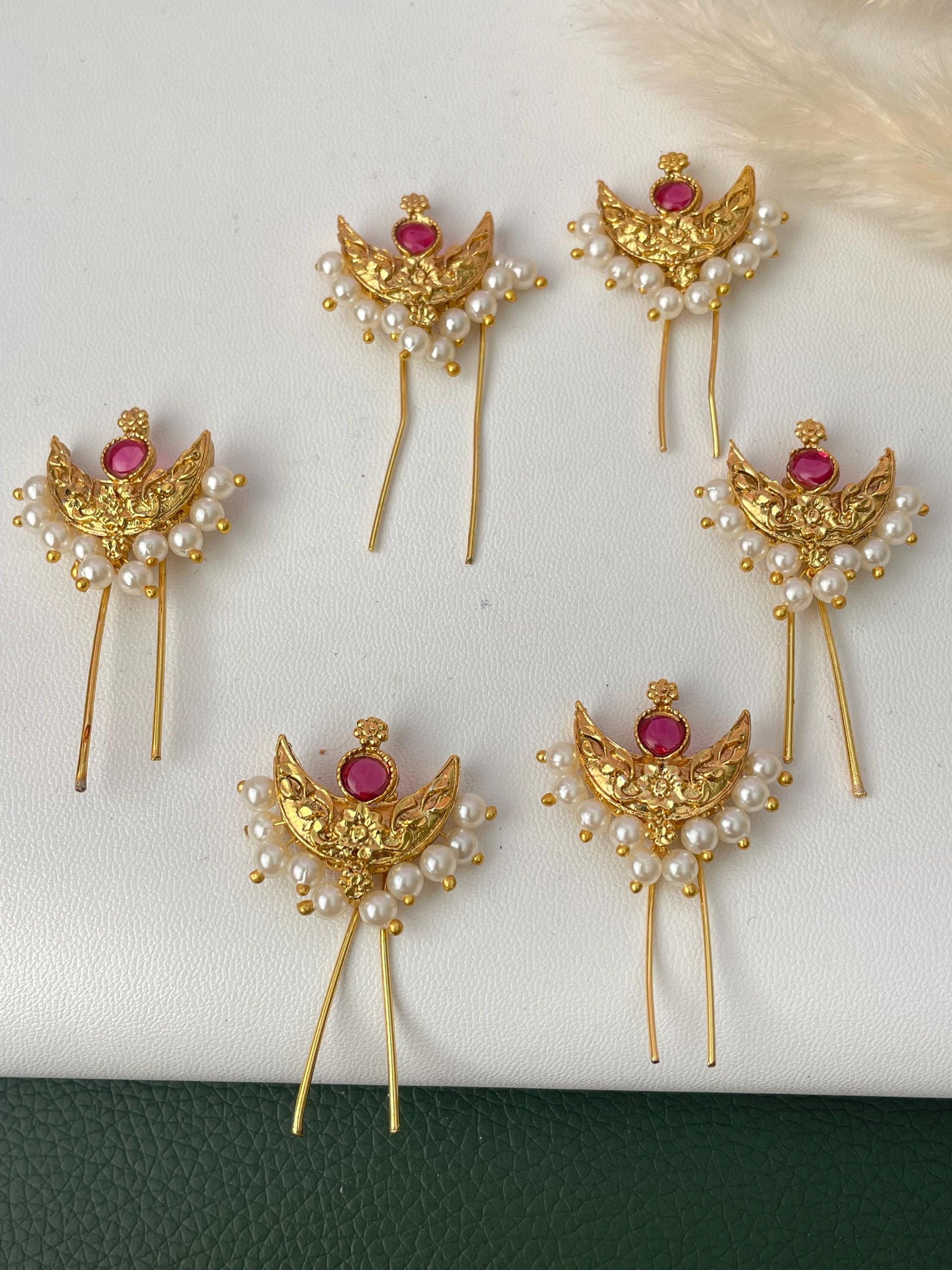Maharashtrian Golden Crescent Hair Pins: Festive Bun and Braid Accessories