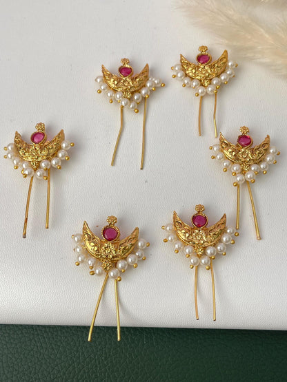 Maharashtrian Golden Crescent Hair Pins: Festive Bun and Braid Accessories