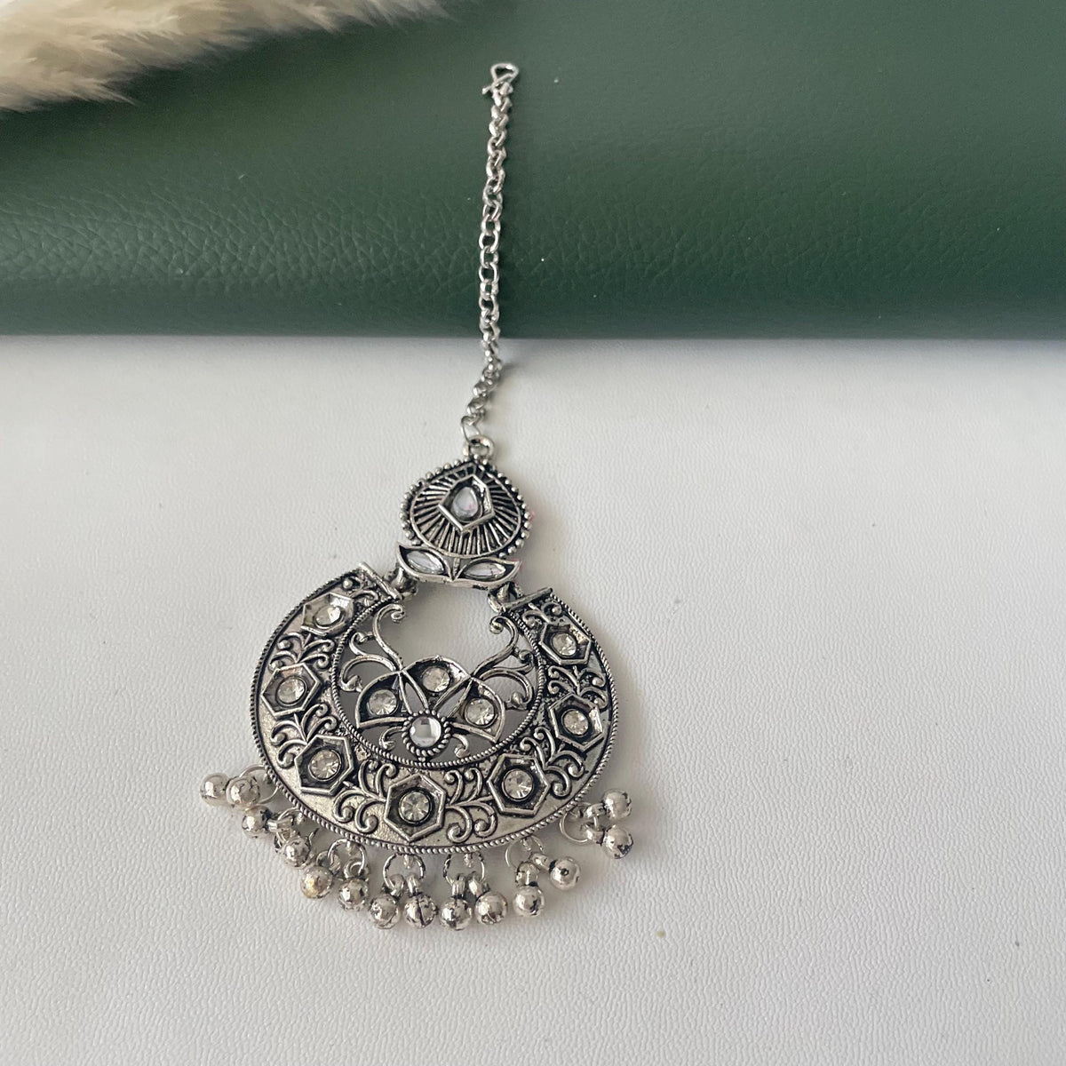 Oxidized Maang Tikka: Indian Head Jewelry with Ghungaroo