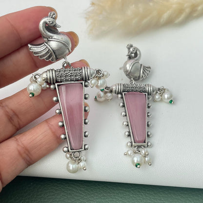 MonaLisa stone silver lookalike peacock earrings
