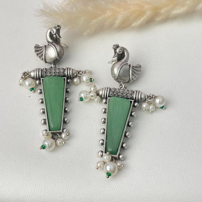 MonaLisa stone silver lookalike peacock earrings
