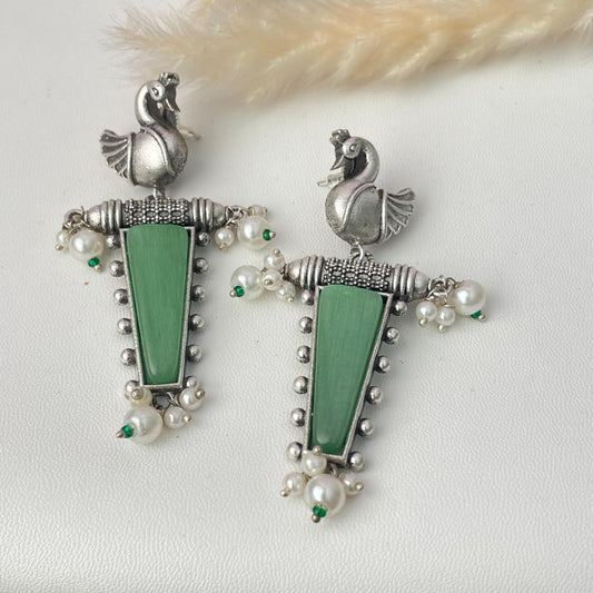 MonaLisa stone silver lookalike peacock earrings