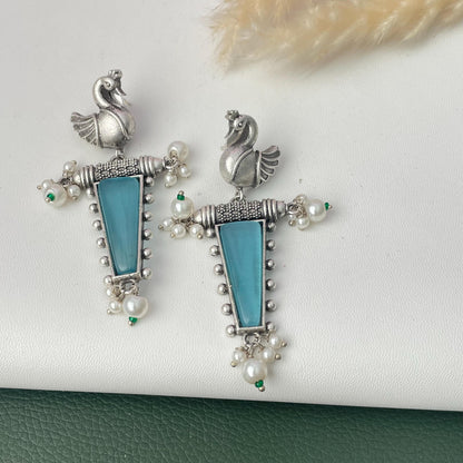 MonaLisa stone silver lookalike peacock earrings