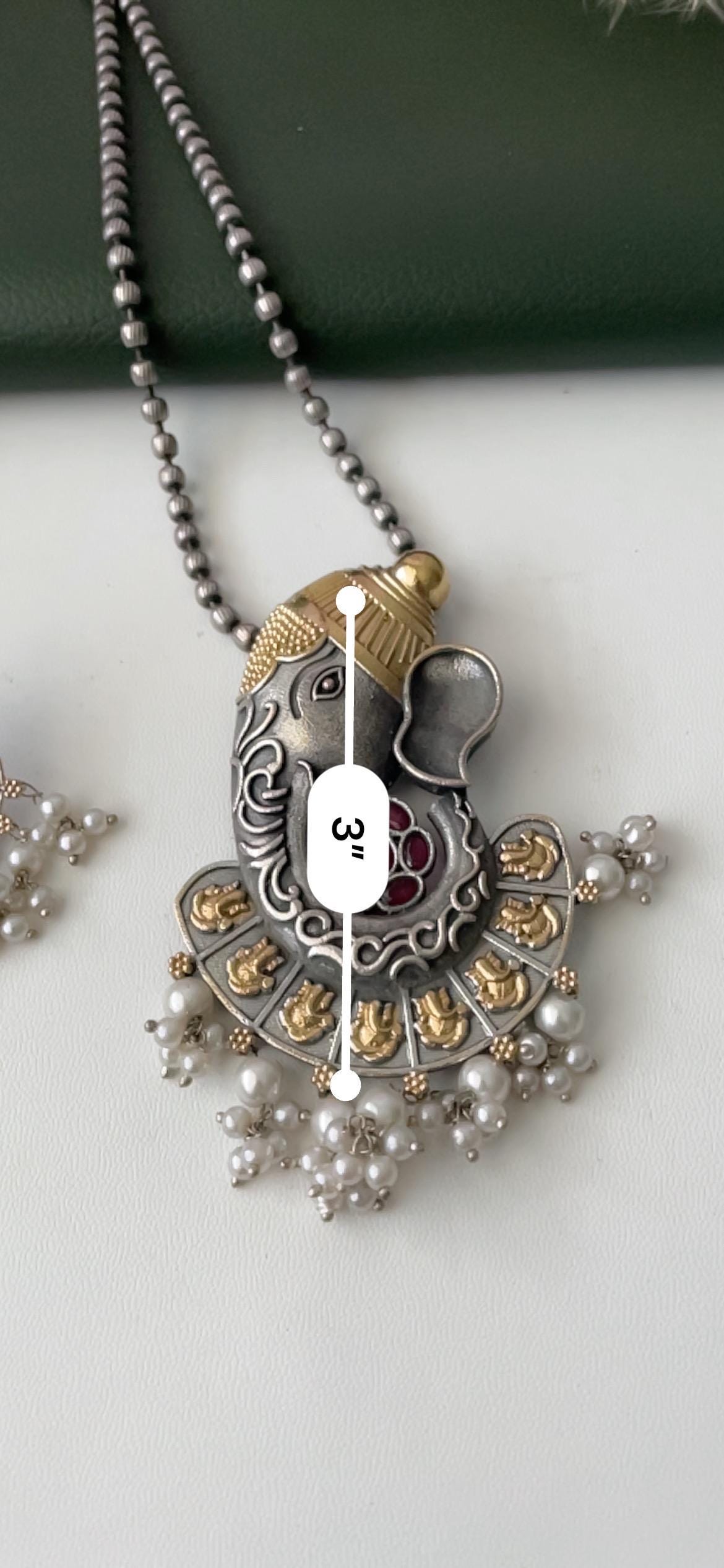 Oxidized Ganapati Necklace Set: Monalisa Stone, Colorful Festive Jewelry , Ashtavinayak themed