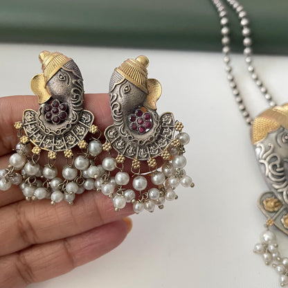 Oxidized Ganapati Necklace Set: Monalisa Stone, Colorful Festive Jewelry , Ashtavinayak themed