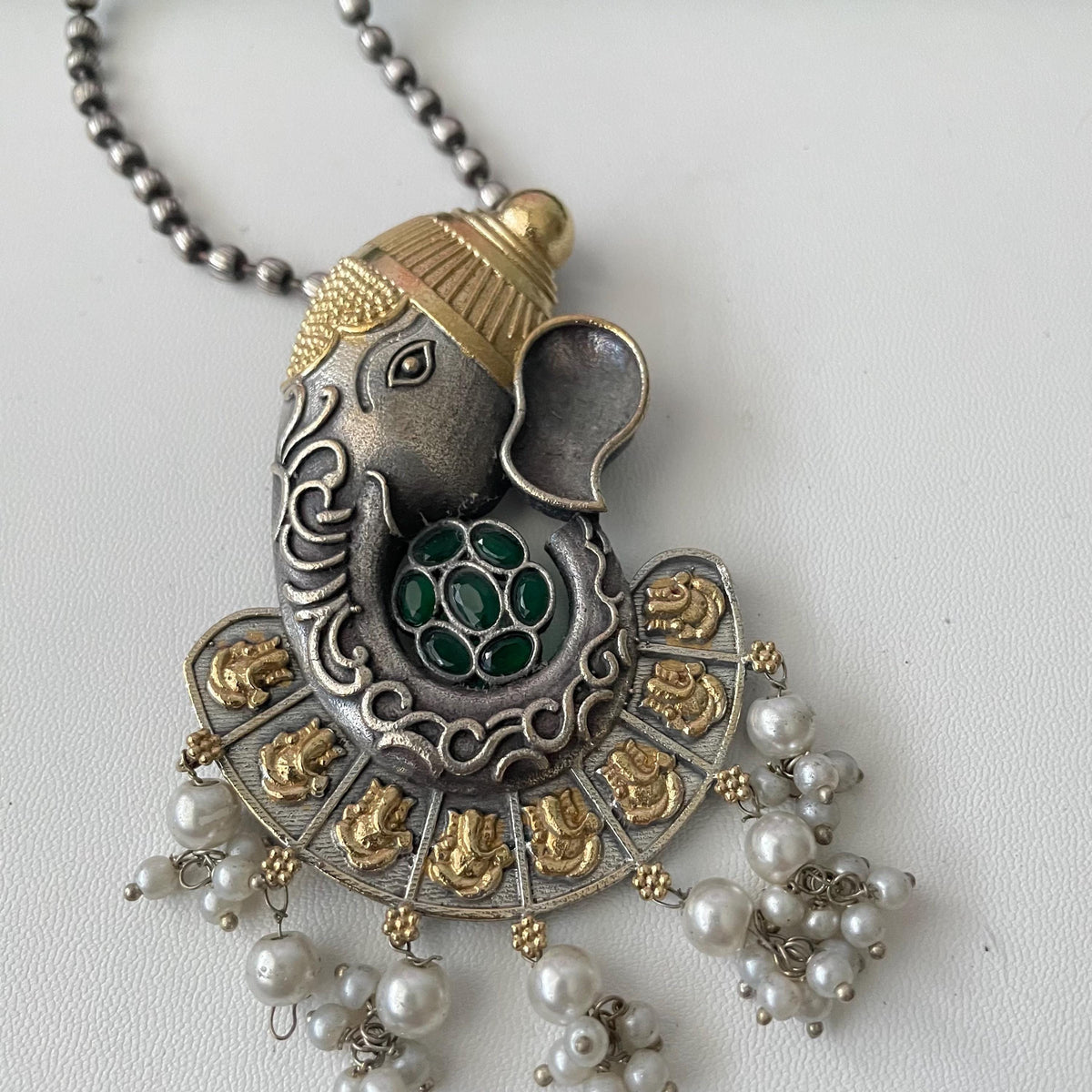Ashtavinayak Ganapati pendent necklace set. 3 inch big pendent with dual color Ganapati pendent with 8 different Hanapati on it