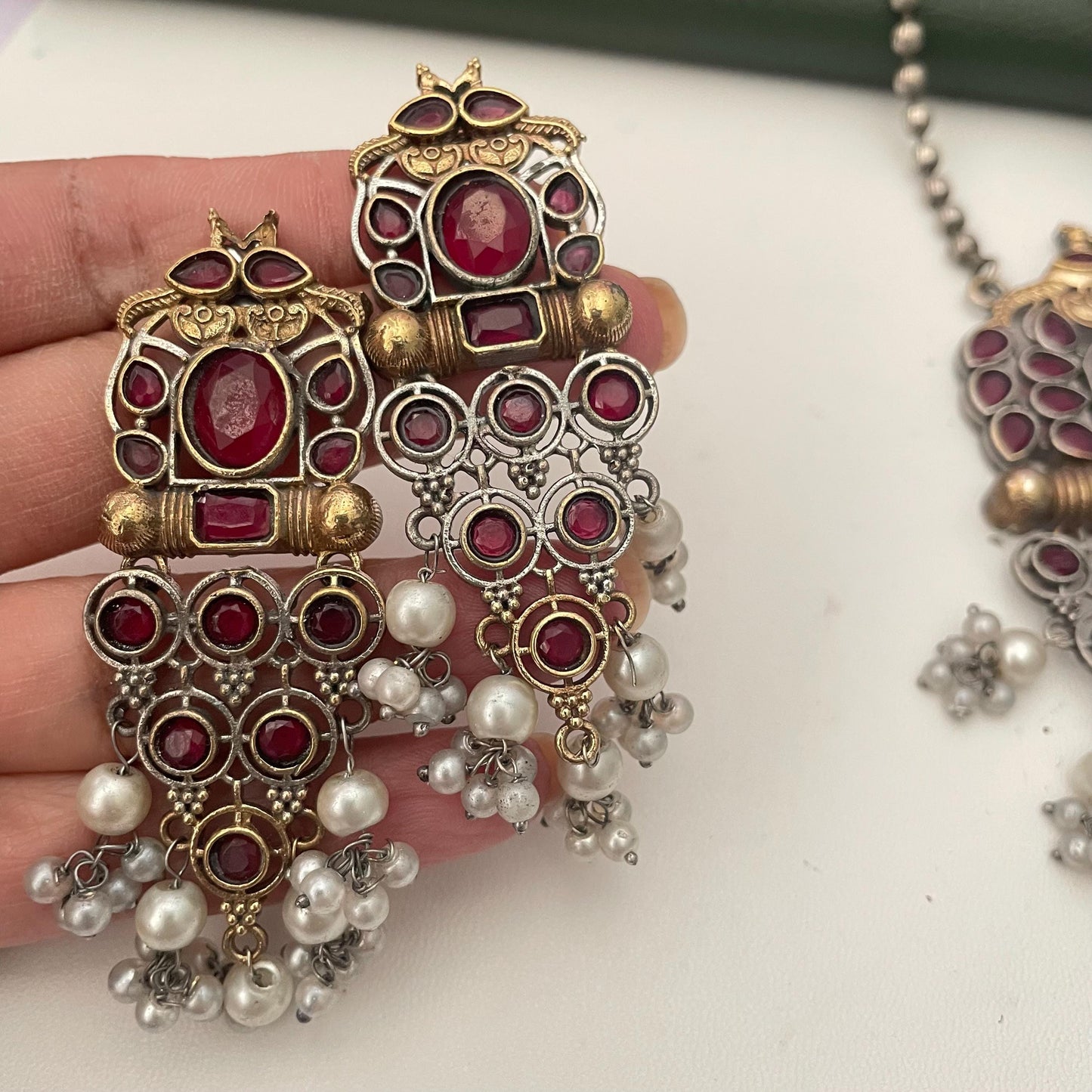 Oxidized Necklace Set: Monalisa Stone, Colorful Festive Jewelry