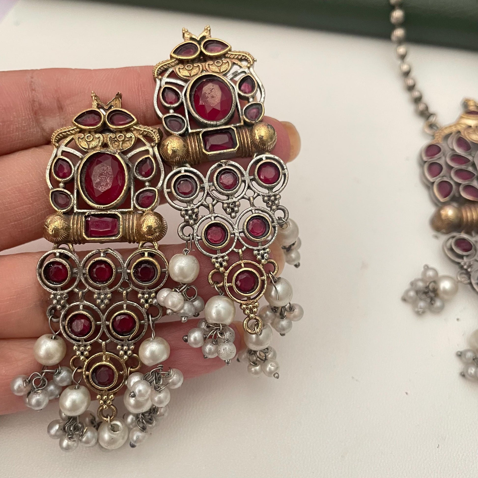 Oxidized Necklace Set: Monalisa Stone, Colorful Festive Jewelry