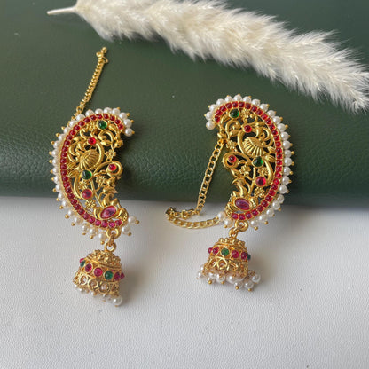 Gold Plated Jhumka Ear Cuffs: Indian Peacock Earrings