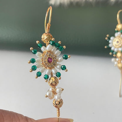 Trendy pearl ruby green lightweight needle Earcuffs Earrings