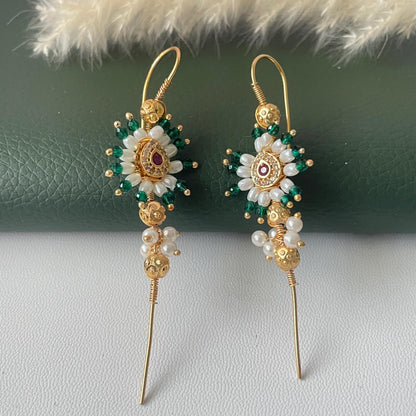 Trendy pearl ruby green lightweight needle Earcuffs Earrings
