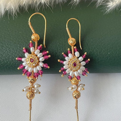 Trendy pearl ruby green lightweight needle Earcuffs Earrings