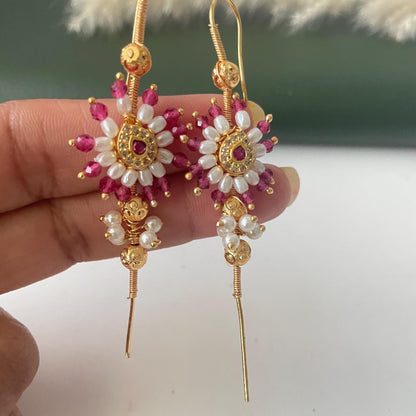 Trendy pearl ruby green lightweight needle Earcuffs Earrings