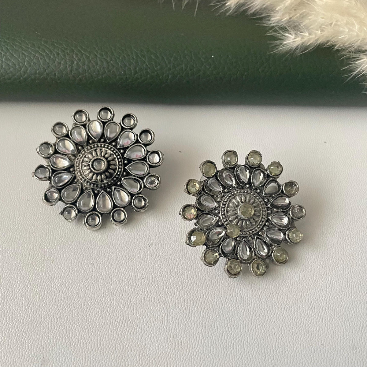 Oxidized Kolhapuri Choker Necklace with Stud Earrings: Adjustable Indian Jewelry