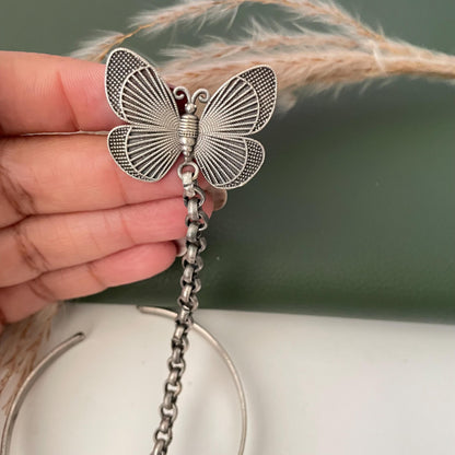 Oxidised butterfly themed ring bracelet haath panja : Adjustable