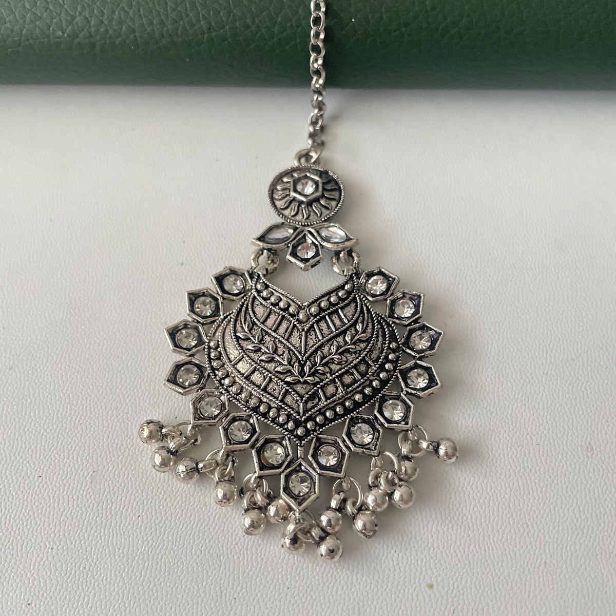 Oxidized Maang Tikka: Indian Head Jewelry with Ghungaroo