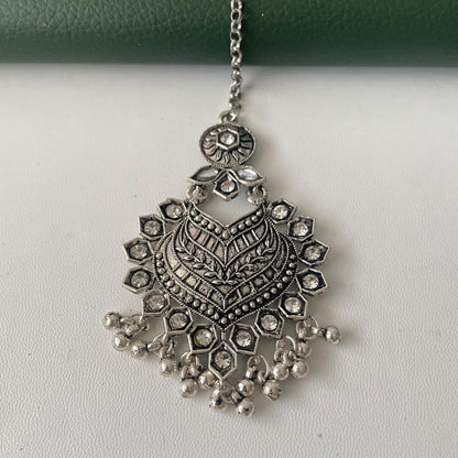 Oxidized Maang Tikka: Indian Head Jewelry with Ghungaroo