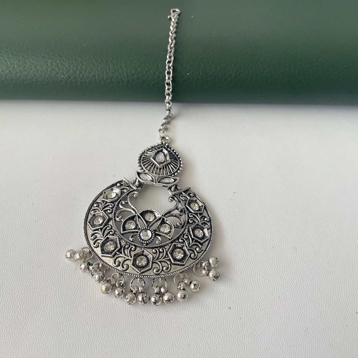 Oxidized Maang Tikka: Indian Head Jewelry with Ghungaroo
