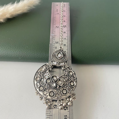 Oxidized Maang Tikka: Indian Head Jewelry with Ghungaroo