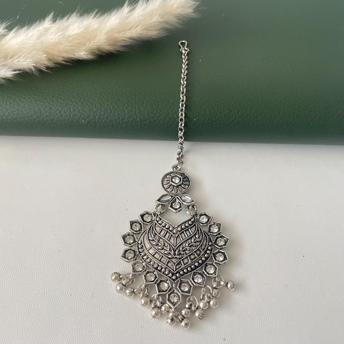 Oxidized Maang Tikka: Indian Head Jewelry with Ghungaroo