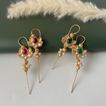 Trendy pearl ruby green lightweight needle Earcuffs Earrings