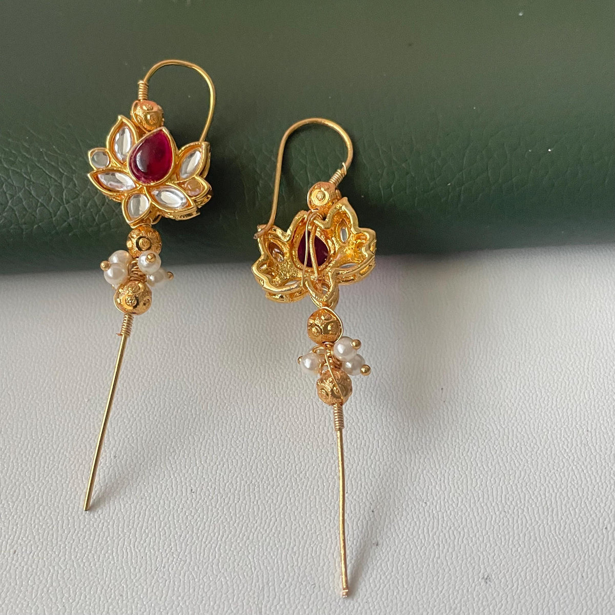 Trendy pearl ruby green lightweight needle Earcuffs Earrings