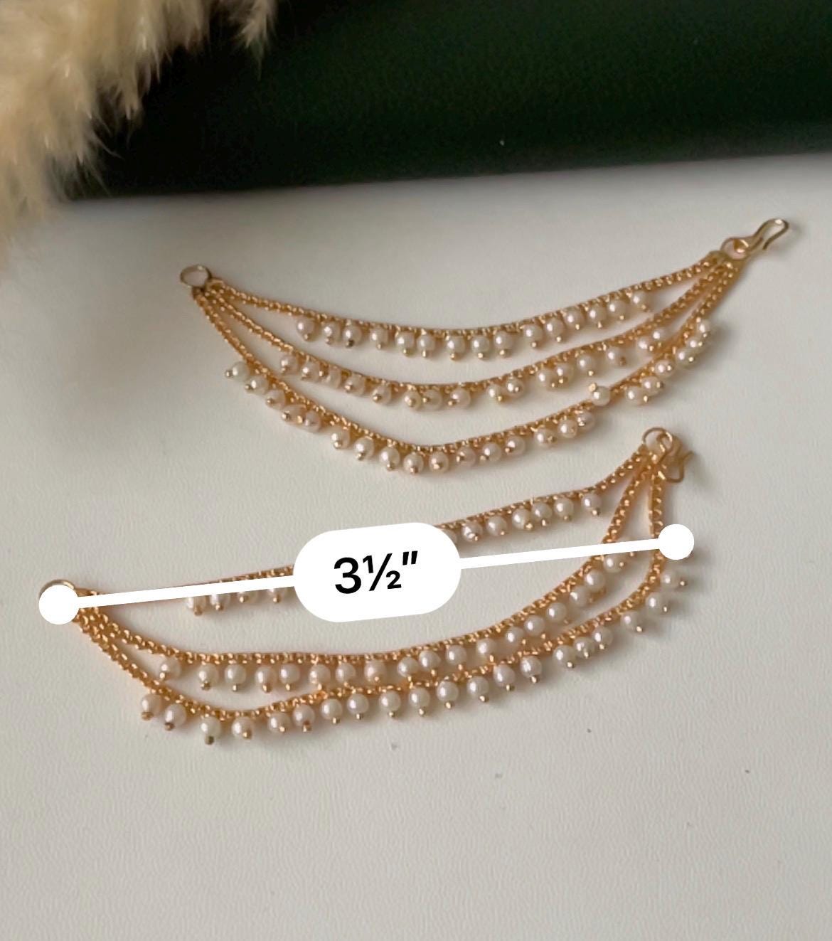 Pearl and golden three layered earchain