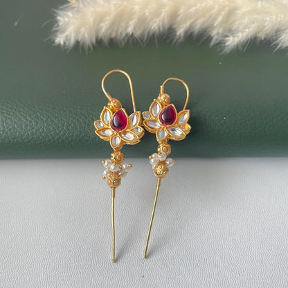Trendy pearl ruby green lightweight needle Earcuffs Earrings