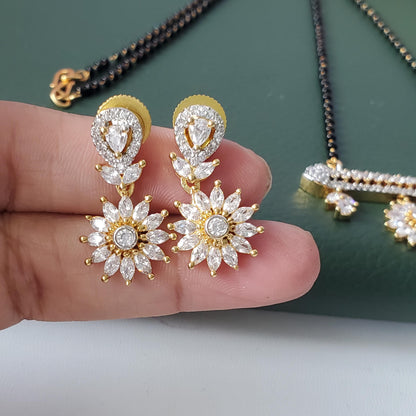 CZ pendant gold plated black beaded Mangalsutra with earrings