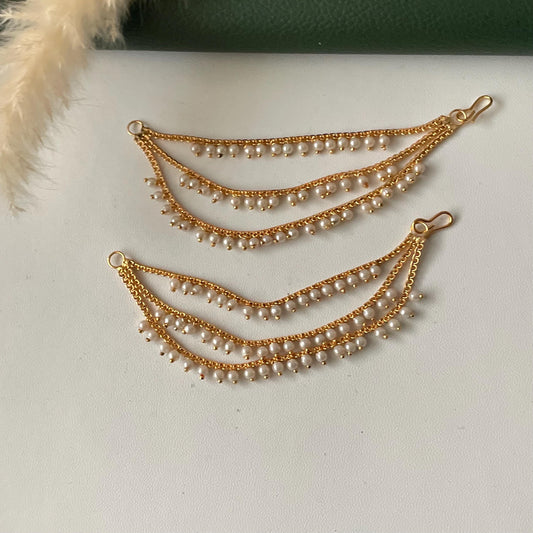 Pearl and golden three layered earchain