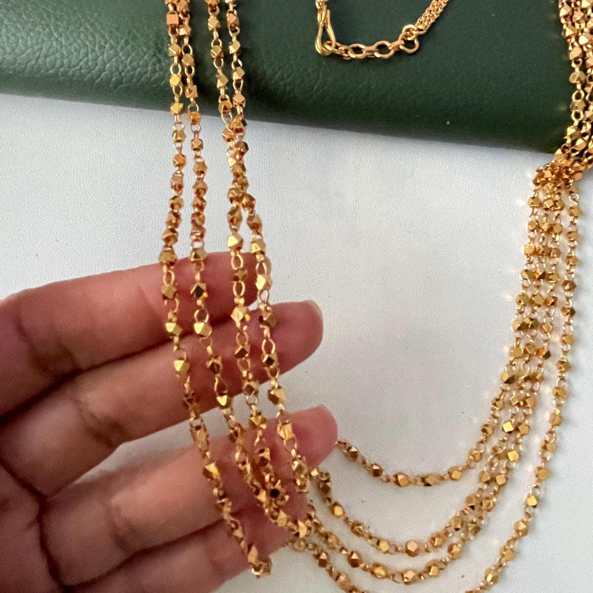 Three strand ashtapailu beads long necklace mala