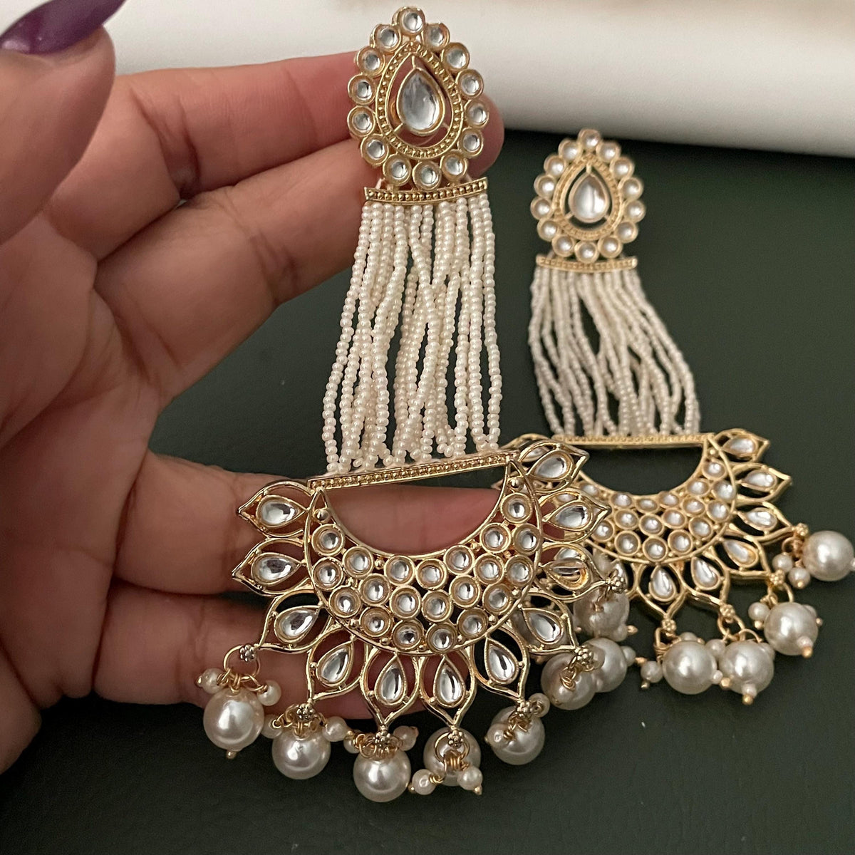 Kundan Chandbali Earrings: Beaded Indian Bridal Jewelry