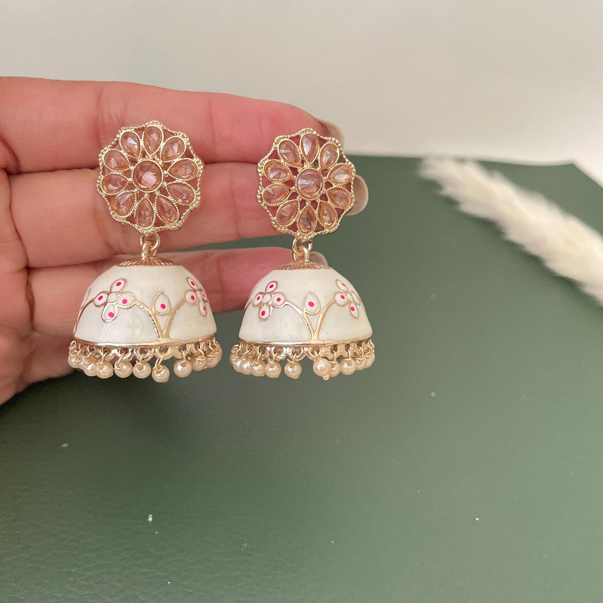 Kundan gold plated Minakari small trendy jhumkis