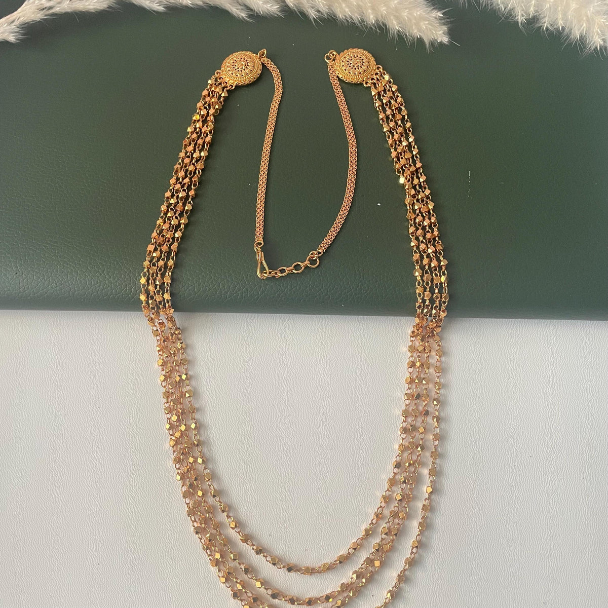 Three strand ashtapailu beads long necklace mala