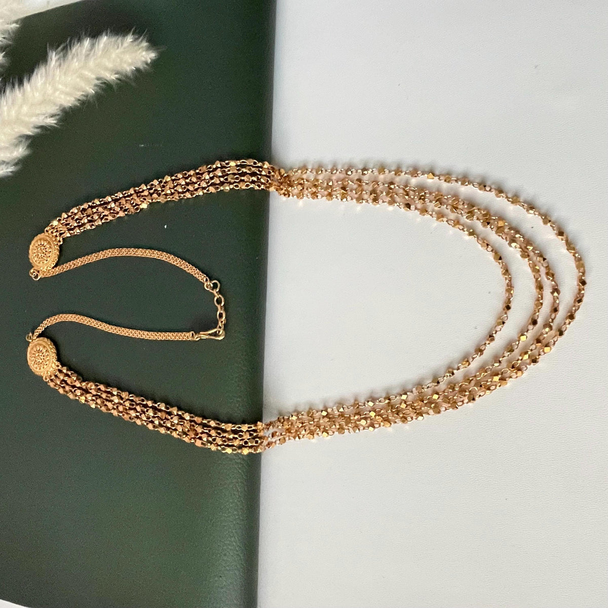 Three strand ashtapailu beads long necklace mala