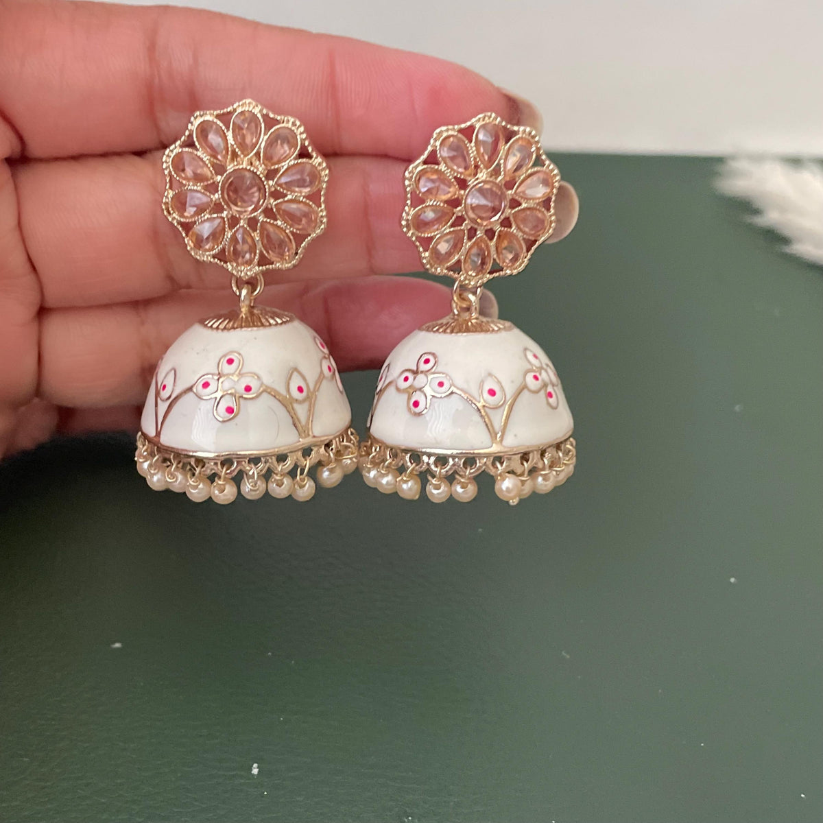 Kundan gold plated Minakari small trendy jhumkis