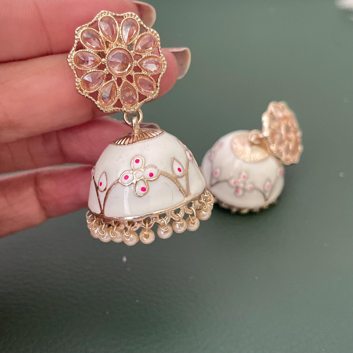 Kundan gold plated Minakari small trendy jhumkis